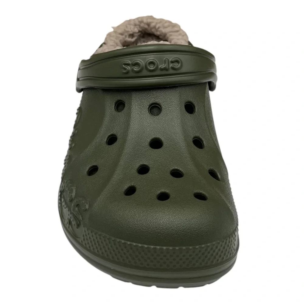 Crocs Youth Big Boys Lined Clogs Size 3 (J3) Army Green Cozy Warm Slip-on Shoes